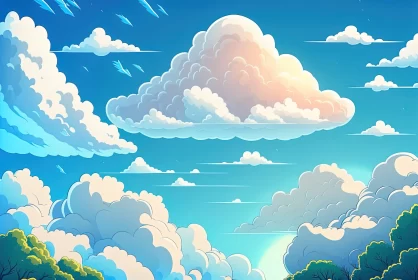 Cartoonish Sky and Clouds: A Vibrant Fantasy Landscape