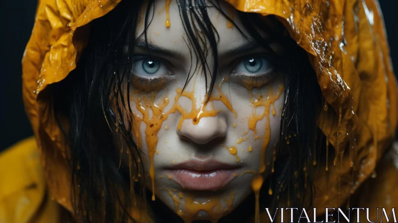 Hooded Girl Covered in Paint - Gritty Glamour Meets Honeycore AI Image