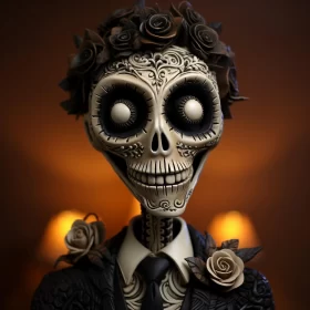 Intricate Day of the Dead Sugar Skull Sculpture AI Image