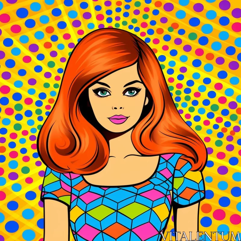 AI ART Psychedelic Pop Art - Comic Illustration of a Red-Head Girl