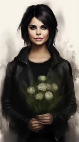 Artistic Representation of Selena Gomez Amidst Roses