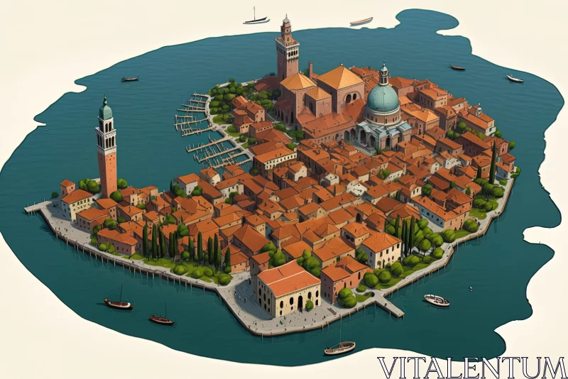 Intricate Island City in Venetian Style AI Image