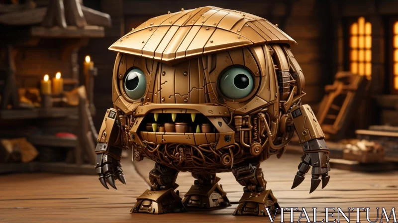 Steampunk Robot in Wooden Room with Detailed Toy Characters AI Image