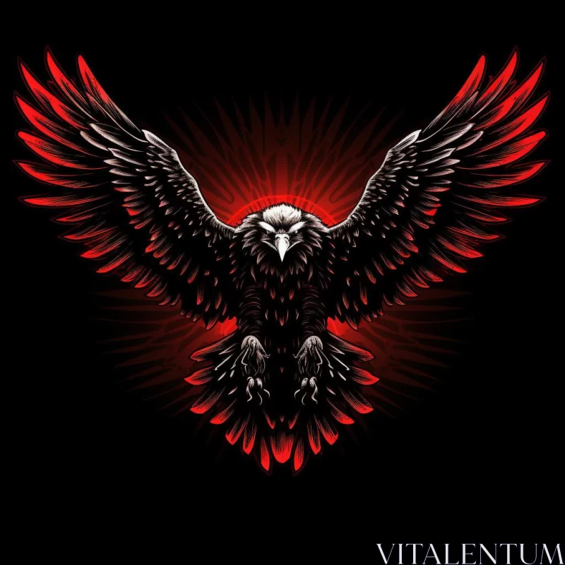 AI ART Bald Eagle with Red Rays - Gothic Nightmarish Illustration