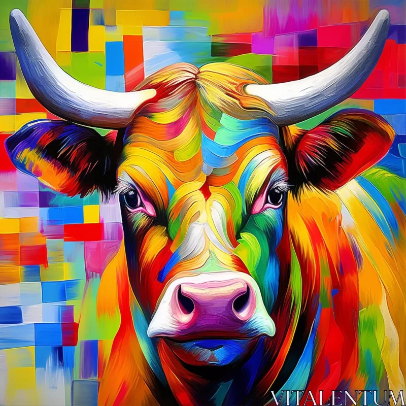 Colorful Abstract Cow Painting - Emotive and Bold Artwork AI Image