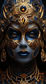 Exotic Woman in Blue and Gold: A Glimpse into Kushan Empire AI Image