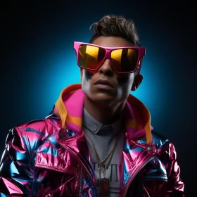 Fashionable Man in Pink Jacket and Sunglasses AI Image
