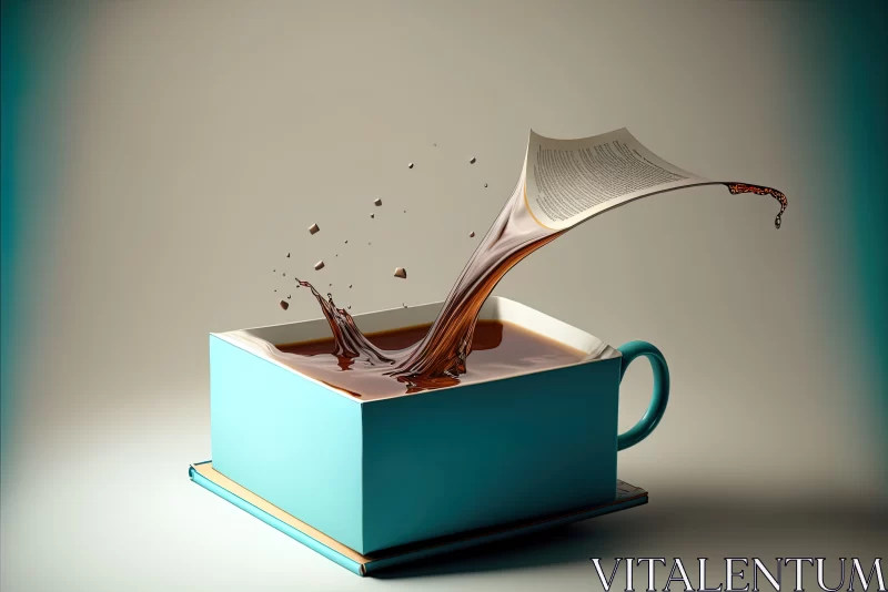 AI ART Surreal Coffee Spill in Sky-Blue and Bronze - Precisionist Artwork