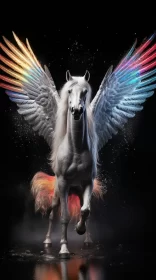 White Unicorn with Rainbow Wings - Historical Genre Scene AI Image