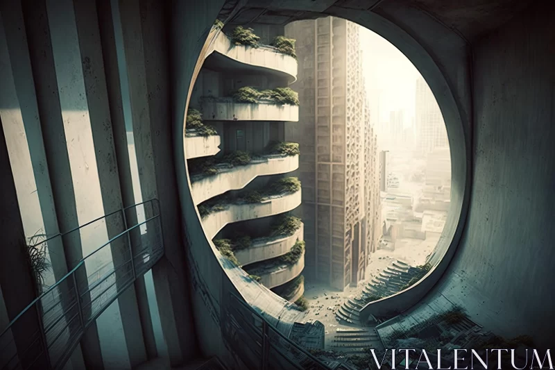 Abandoned Cityscape: A Neo-Concrete Architectural Rendering AI Image