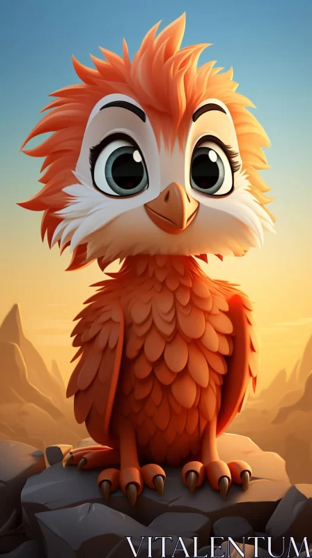 Cartoon Owl on Rocky Landscape: A Soft Tonal Disney Animation AI Image