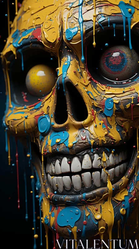 AI ART Colorful Painted Skull - A Study in Mechanical Realism