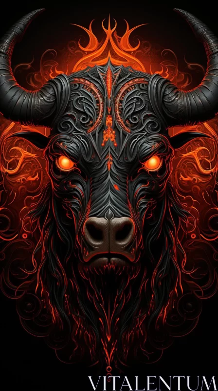 AI ART Fiery Bull Art - Indonesian Inspired Intricate Illustration