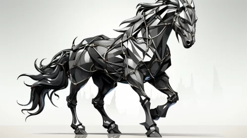 Futuristic Metal Horse in Abstract Cityscape Illustration AI Image