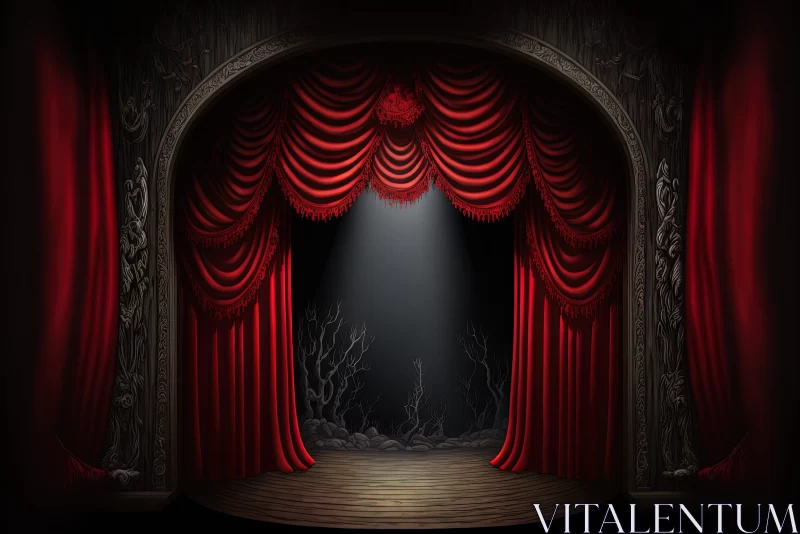Intricate Gothic Theatre Scene with Crimson Curtains AI Image