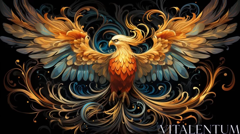 AI ART Phoenix Bird Art Image - Rich Detail and Golden Palette