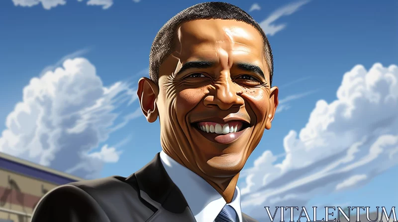 AI ART President Barack Obama Smiling with Blue Skies and Animal Illustrations