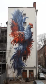 Urban Art Mural: Giant Rooster in Vivid Colors AI Image