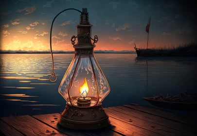 Vintage Lamp on Dock - Detailed Nostalgic Artwork