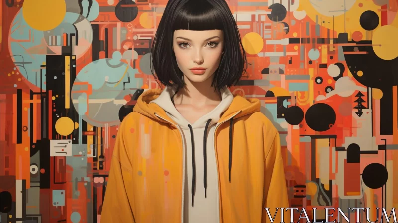 AI ART Abstract City Portrait of Girl in Orange Jacket