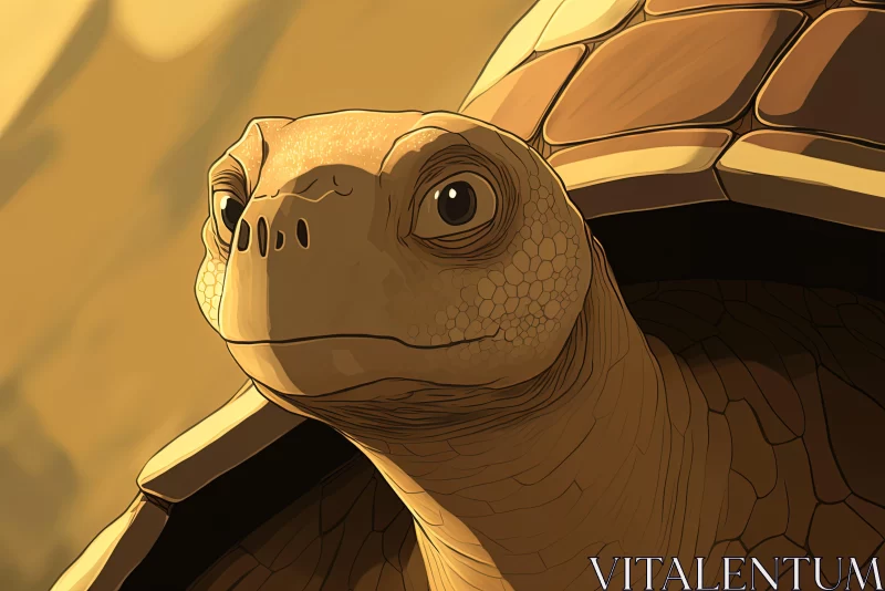 Earthy Colored Tortoise Illustration in Golden Light AI Image