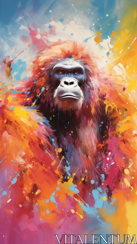 Orangutan Splatter: A Colorful Orangutan Oil Portraiture AI Image