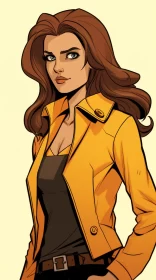 Stylized Comic Art of Woman in Yellow Jacket AI Image