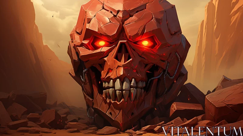 2D Game Art Style Skull with Red Eyes AI Image
