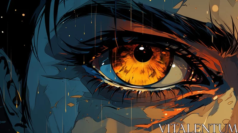 Cyberpunk Manga Style Glowing Orange Eye Abstract Art AI Image