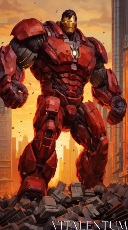 Iron Man in Urban Setting - Bold Palette Comic Art AI Image