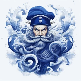 Surreal Nautical Portrait: Chinese Sage Warrior Amidst Fantasy Creatures