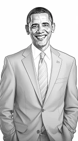 Monochromatic Detailed Portrait of Barack Obama AI Image