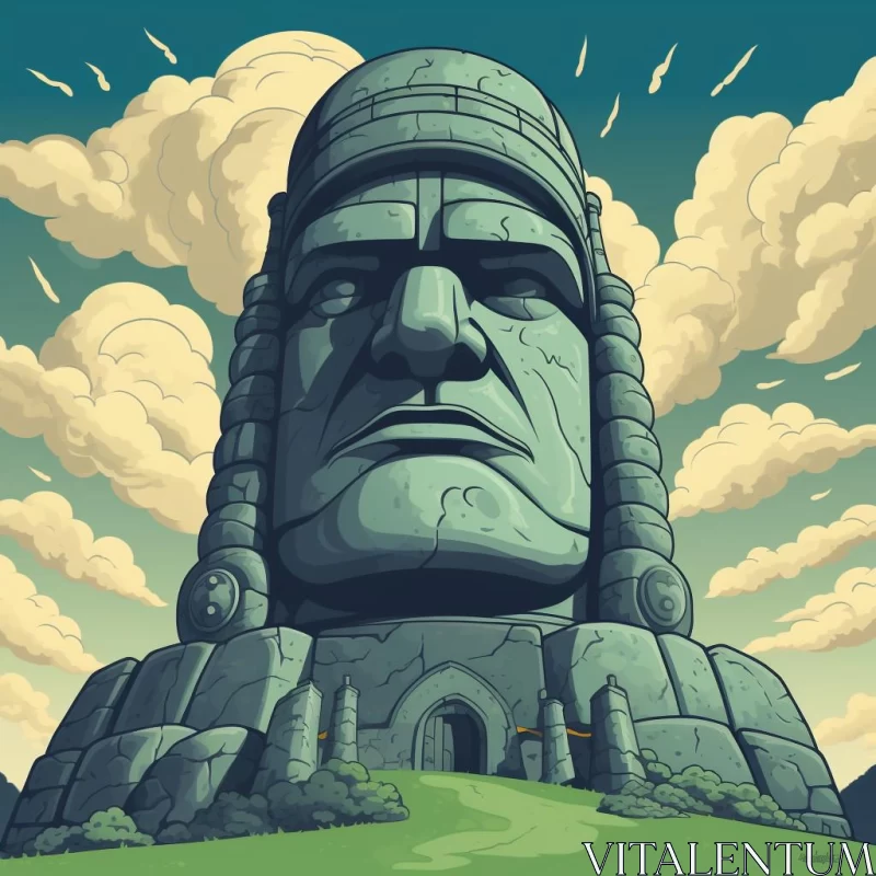 Monumental Stone Tower and Native Americans - Ancient World Art Illustration AI Image