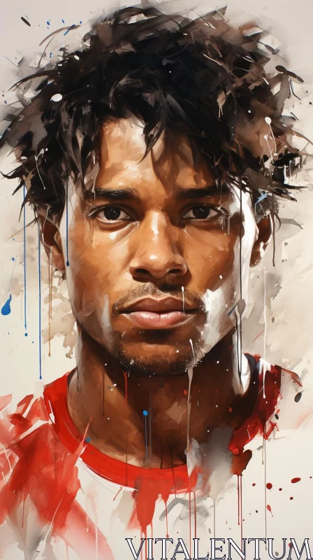 Watercolor Painting of Footballer in Amber and Red Tones AI Image