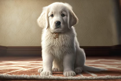 White Puppy on Rug - Photorealistic Disney Animation Style
