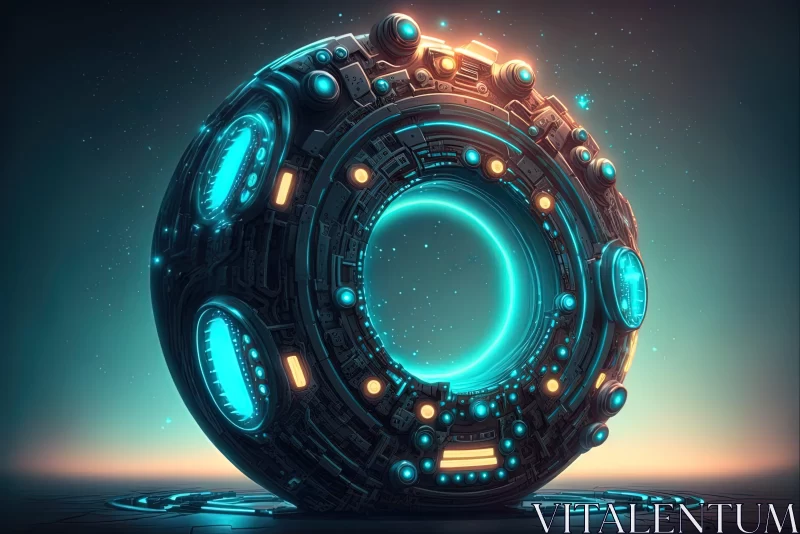 Futuristic Sci-Fi Circular Structure with Glowing Lights AI Image