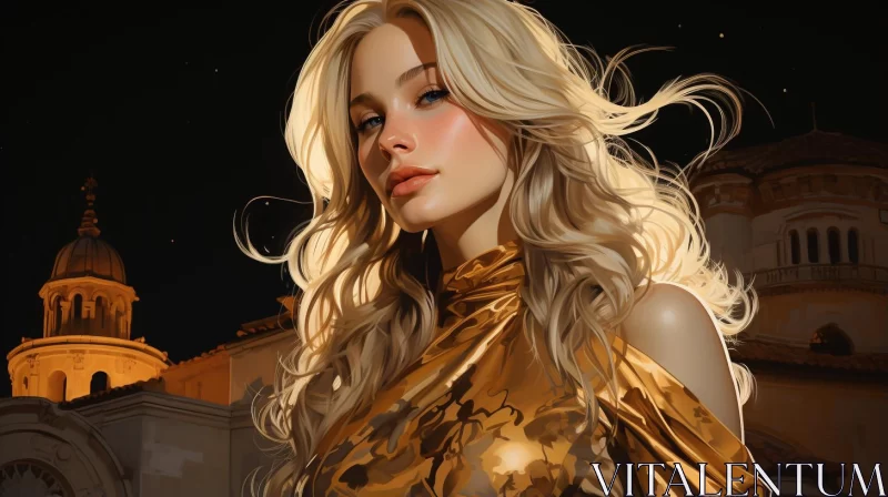 AI ART Golden Girl in Night City - Detailed Realistic Portrait