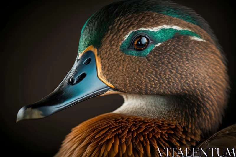Green Teal Duck Portrait in Naturalistic Proportions AI Image