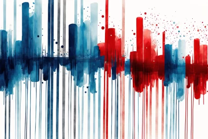 Abstract Expressionist Cityscape in Red and Blue