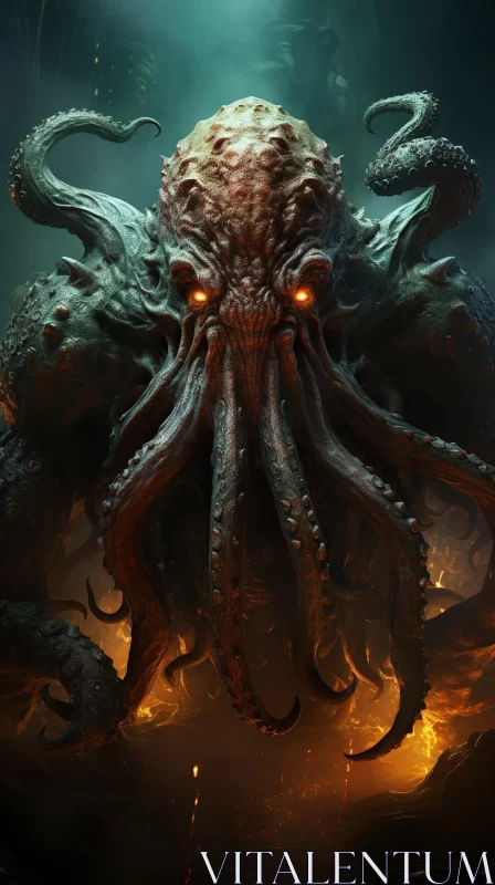 Draconic Cthulhu in Dark Sanctuary: Intricate Underwater World AI Image