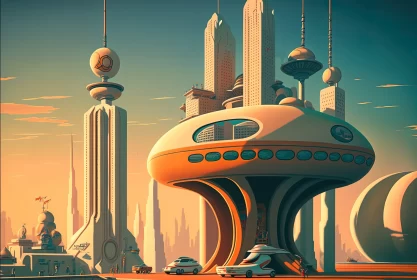 Futuristic City in Cartoon Realism Style