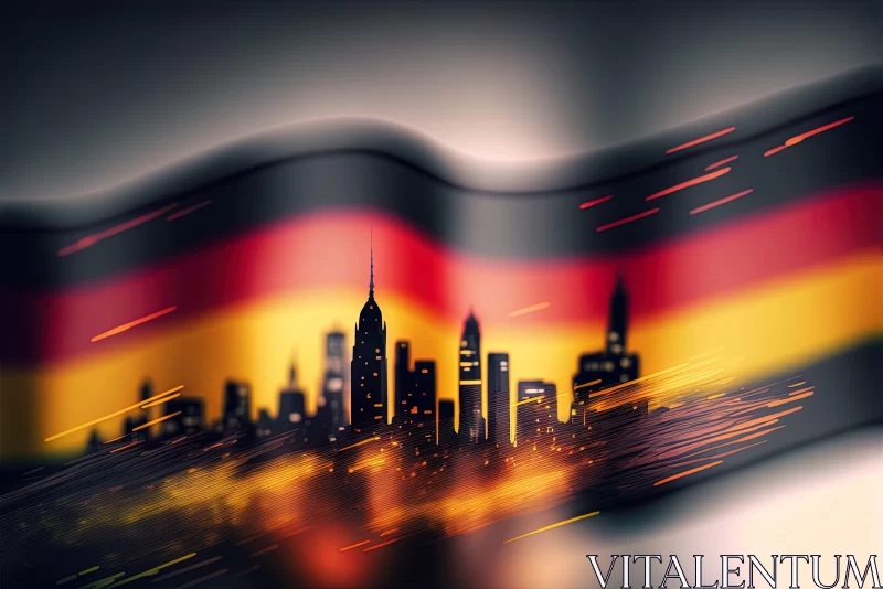 German Flag Over Cityscape in Neon Art Nouveau Style AI Image