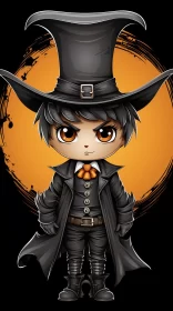 Halloween Witch Boy in Expressive Manga Style AI Image