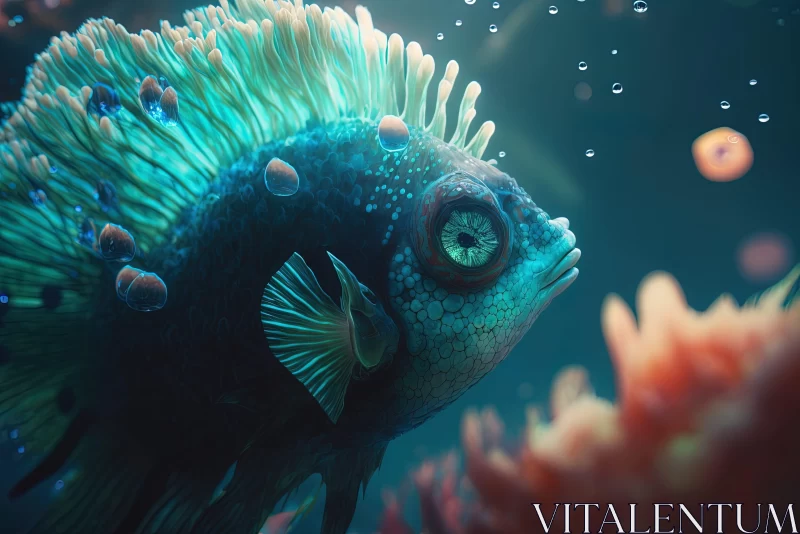 Magic Fish Swimming in a Sci-Fi Ocean AI Image