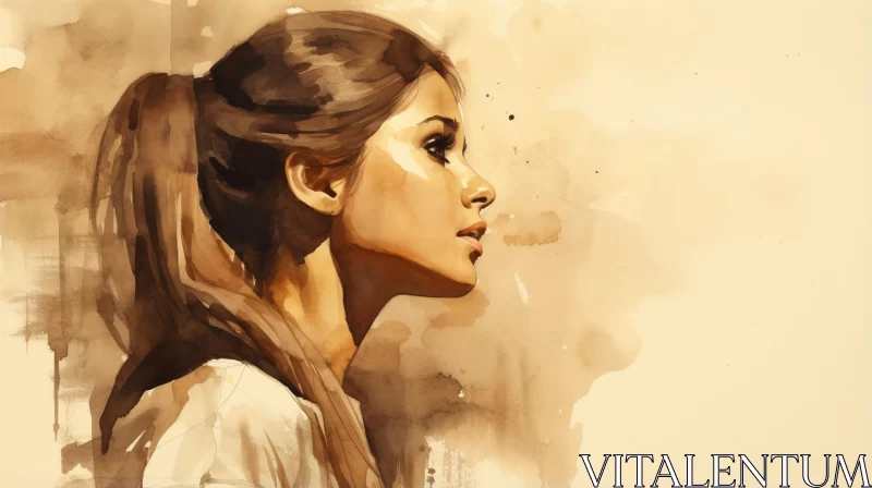 Watercolor Illustration of a Woman in Sepia Tone AI Image