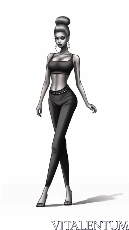 3D Model of Stylized Cartoonish Woman in Monochromatic Shades AI Image