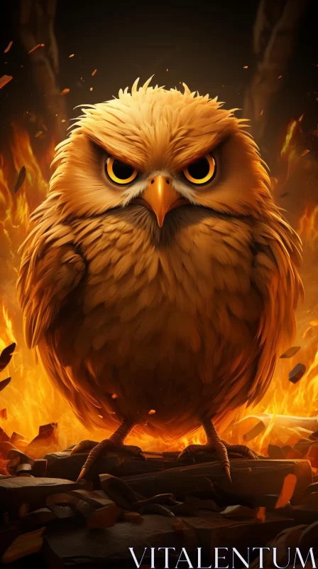 Flaming Owl - A Mesmerizing Illustration in Cartoon Realism AI Image