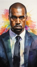 Kanye West: A Watercolor Portrait in Grandiose Colors AI Image