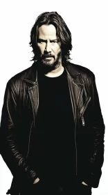 Monochrome Portrait: Man in Black Leather Jacket