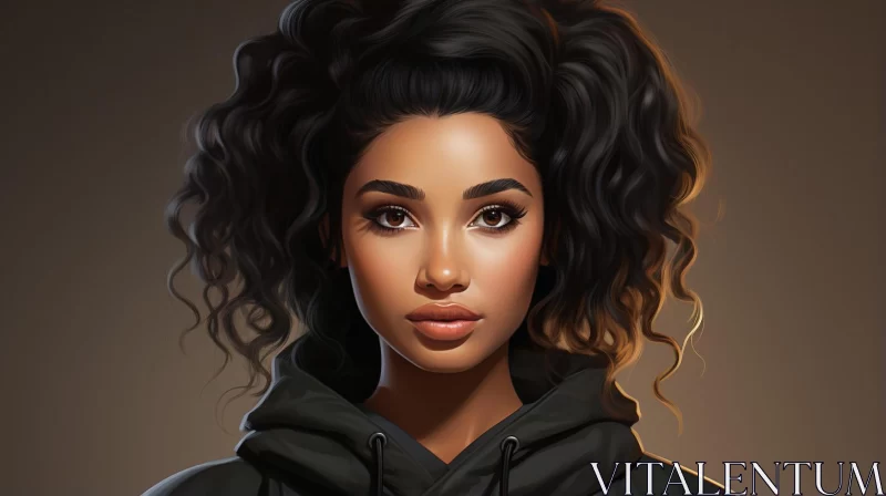 Realistic Portrait of a Stylish Black Woman in a Hoodie AI Image